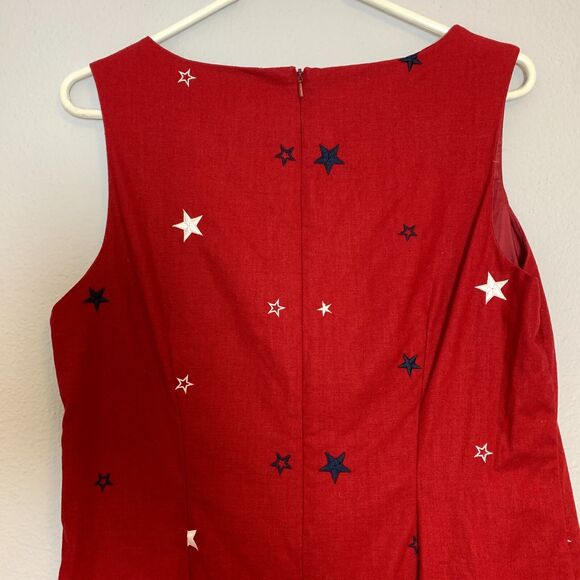Christopher & Banks Size 12 Red Linen Cotton Shift Dress 4th July Stars USA - Picture 5 of 6